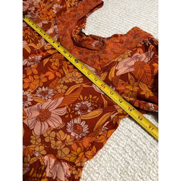 American Eagle Floral Peasant Cotton Blouse M Boho 70s Hippie Retro y2k - Picture 5 of 8